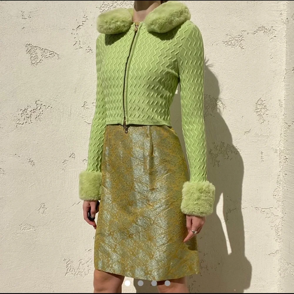 Vintage 1960s turquoise and gold jacquard dress - Picture 2 of 8